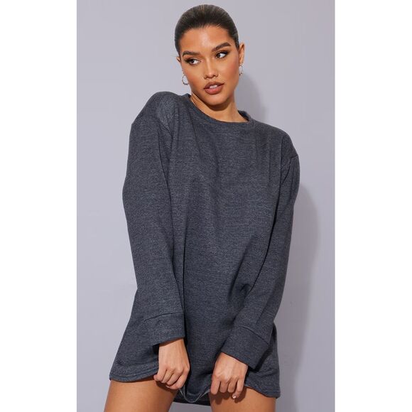 Pretty Little Thing Oversized Sweater Sweatshirt Jumper Dress Size 14 Charcoal‎ - Picture 1 of 16